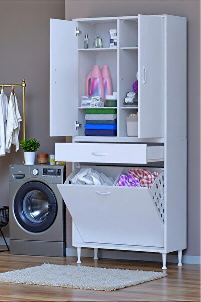 Eliusta Wall Beyaz Banyo Dolabı 70 cm İki Göz Bölmeli Sepet 70x171x32,5 cm 4 ...