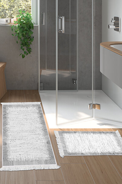 KAYABEY HOME Non-Slip Base Djt 2 Piece Bath Mat Set Star Cotton Fringed Moder...