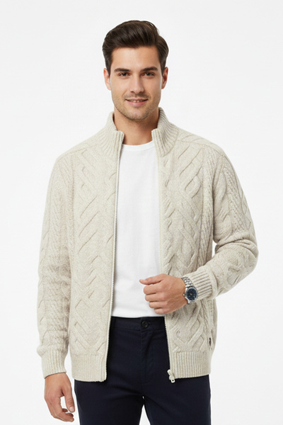 Pulltonic Cardigan gros pentru bărbați, cu jumătate de gât, cu fermoar, în cu...