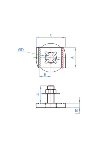 Admira Systems Șurub cu cap în T cu piuliță și șaibă, oțel galvanizat, pentru profil de aluminiu 41x41 sau 41x21, M10 x 40 mm
