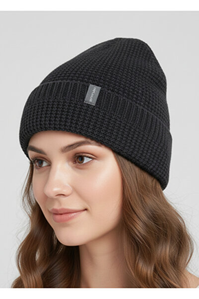 balkonda Classic Beanie Fleece Lined Cold Protective Soft Woven Unisex Black