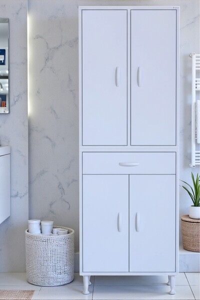 Eliusta Luma Kapaklı & Çekmeceli Banyo Dolabı 55 cm Genişlikte Beyaz Dolap 55...