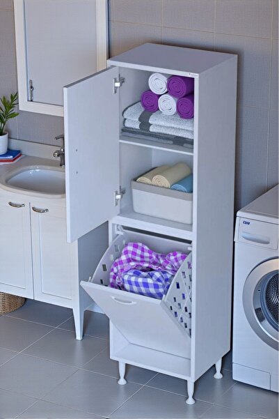 Eliusta Miretta Üst Bölme Kapaklı Altı Kirli Sepetli Dolap 35 cm Genişlik Bey...