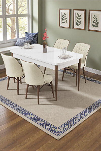 Canisa Radde Serisi 70x110 Sabit Beyaz Masa Mutfak Masası Takımı 4 Krem Sandalye