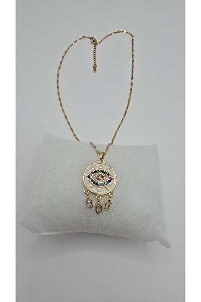 NO NAME Stainless Steel Gold Color Eye Themed Zircon Stone Necklace