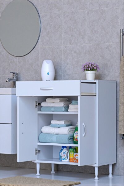 Eliusta Taha 65 cm 3 Bölmeli Beyaz Çok Amaçlı Dolap 2 Raflı Banyo Mutfak Dola...