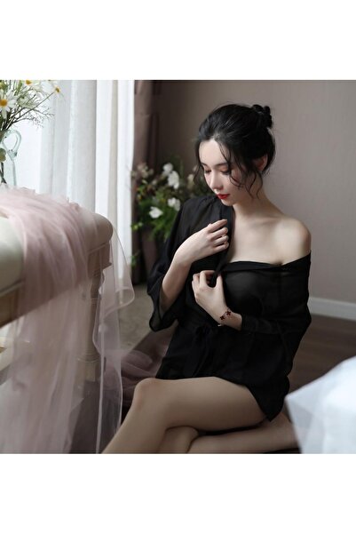 Nawaem Night Lingerie روب حمام شيفون شفاف - قميص نوم صيفي مثير للنساء