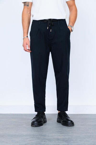 Megalomans Navy Blue Elastic Waist Trousers