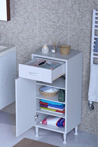 Eliusta Rose 45 cm Beyaz 1 Çekmeceli Banyo Mutfak Dolabı 4 Bölmeli 3 Raflı Ço...