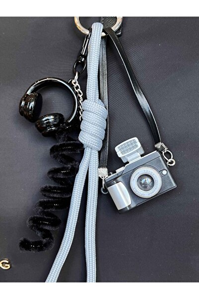 ROSSEV Charm Keychain with Camera Figure - Gray Bag Charm (Black Headphone Model)