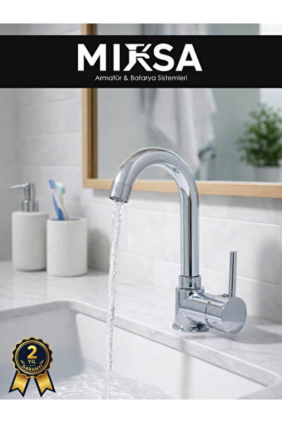 MİXSA Armut Baston Borulu Banyo Lavabo Bataryası Çeşmesi Musluğu Çift Su Girişli