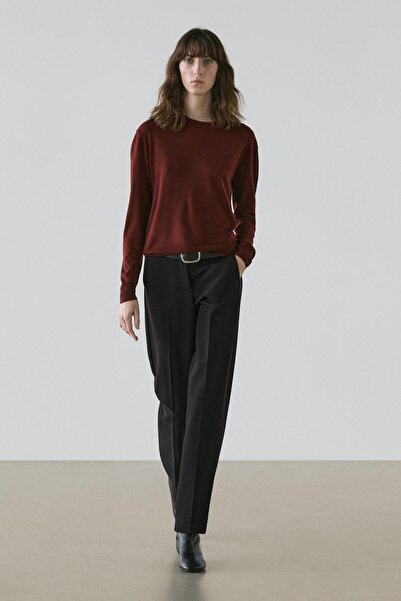 Massimo Dutti %100 yün ince triko bisiklet yaka kazak