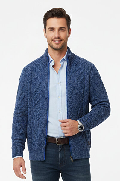 Pulltonic Men's Half Turtleneck Zippered Thick Cardigan