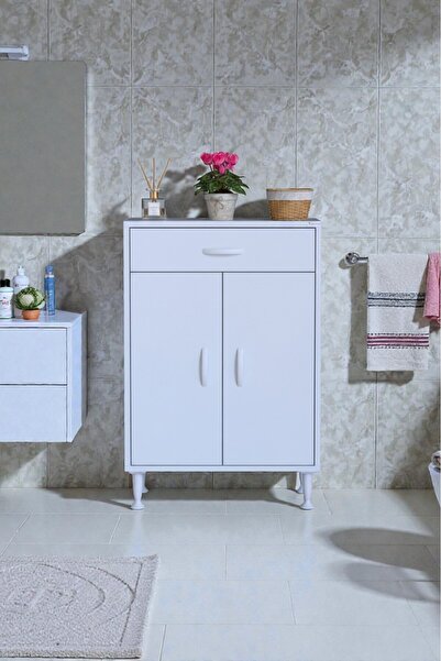 Eliusta Taha 60 cm 3 Bölmeli Beyaz Çok Amaçlı Dolap 2 Raflı Banyo Mutfak Dola...