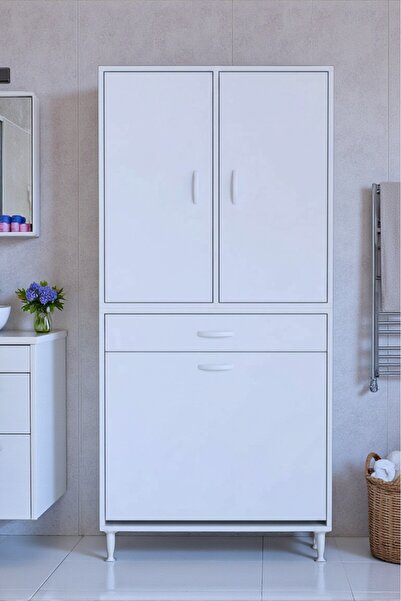 Eliusta Wall Beyaz Banyo Dolabı 65 cm Tek Göz Bölmeli Sepet 65x171x32,5 cm 4 ...