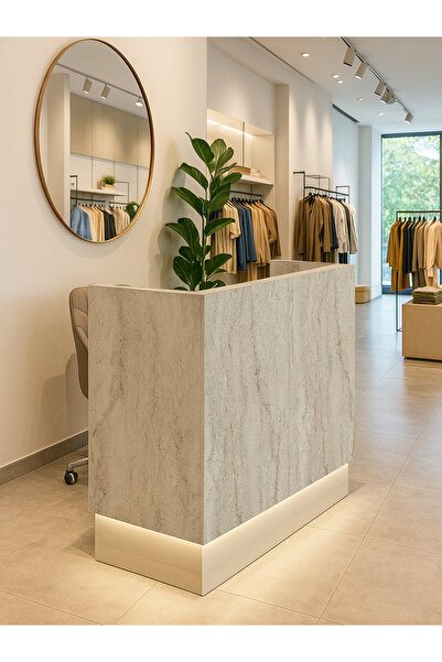 dorpek Rissa Ledli Karşılama Bankosu 110cm Kasa Resepsiyon Masası Ofis Bankosu Sepet-kumtaşı