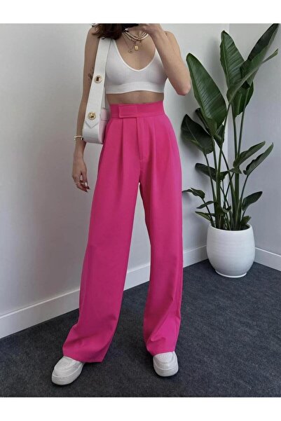 NEDE MODACIN Kadın Cırtlı Yüksek Bel Bol Paça Palazzo Pantolon