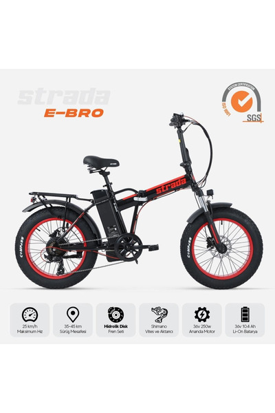Strada E-Bro Hidrolik Disk Fat Bike Katlanabilir 20 Jant Elektrikli Bisiklet