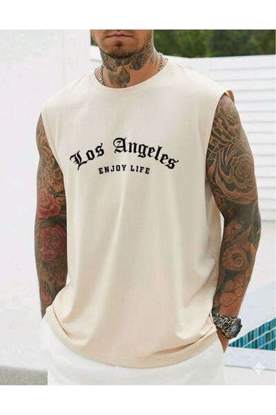 BUWOM Ανδρικό μπλουζάκι Los Angeles με στάμπα "enjoy life " χωρίς μανίκια