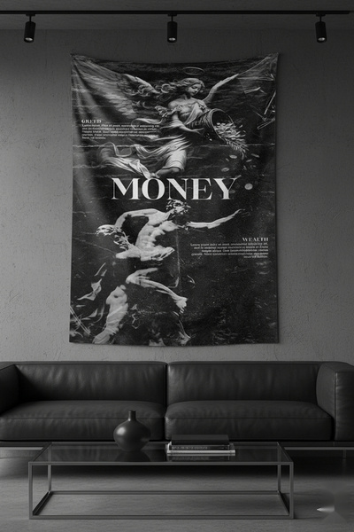 Nivendi Para ve Hırs Kumaş Duvar Örtüsü Ev Dekorasyon Duvar Halısı Tapestry