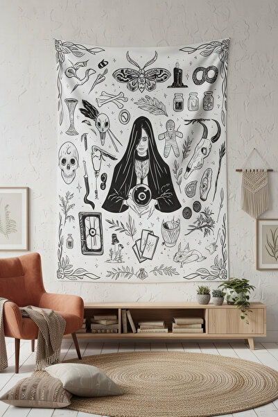 Nivendi Kristal Küreli Falcı Kadın Çizimi Kumaş Duvar Örtüsü Ev Dekorasyon Du...