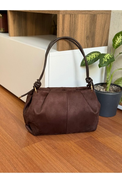 Bagnest Knot Detailed Suede Medium Size Women's Shoulder Bag