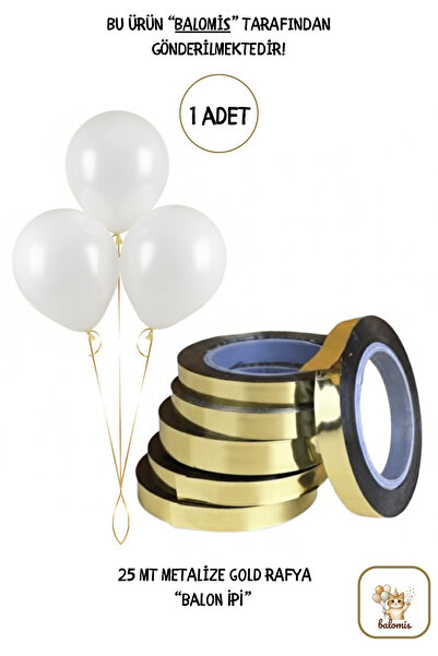 BALOMİS Metalize Gold Rafya Balon İpi 25 Metre Hediye Paketi Süsleme