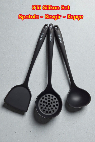 Manosta 3’lü Silikon Mutfak Gereç Seti – Isıya Dayanıklı Spatula, Kevgir ve K...