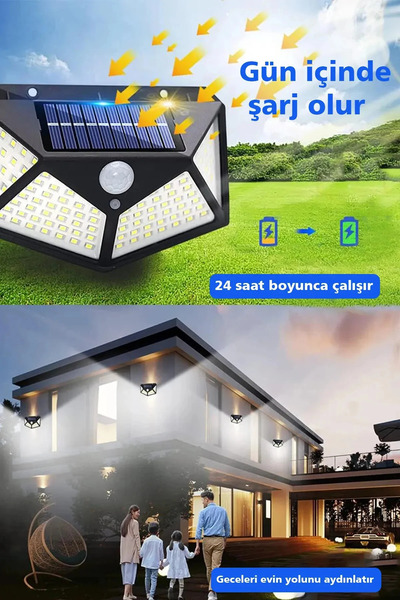 K2 1 Adet Solar Güneş Enerjili Hareket Sensörlü 4 Taraflı Bahçe Garaj Ev Aydı...