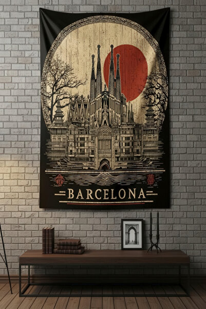 Nivendi Barcelona Sagrada Familia İspanya Kumaş Duvar Örtüsü Ev Dekorasyon Du...
