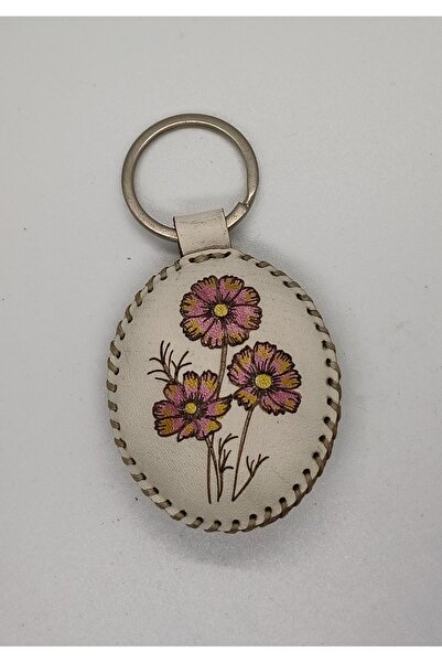 Durush Collection Real Leather, Hand Sewing, Hand Painting Flower Keychain