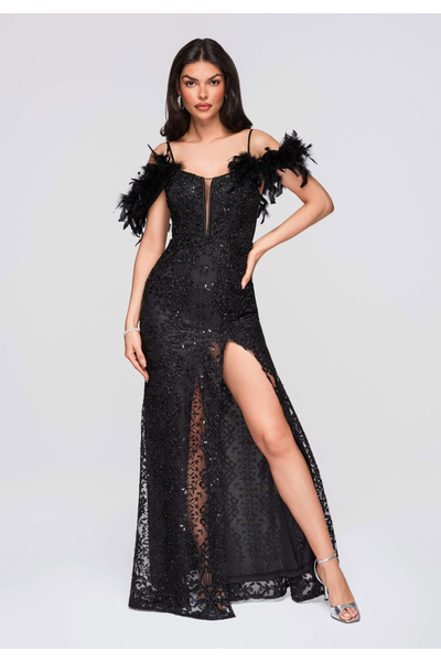 Larica by Ombre Evening Dress LA-OM-DLR285 - black