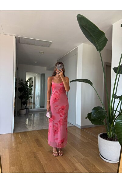 MERVE AKSOY Pembe Çiçekli Tül Elbise