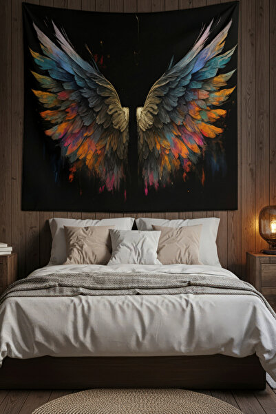 Nivendi Renkli Melek Kanatları Kumaş Duvar Örtüsü Ev Dekorasyon Duvar Halısı ...