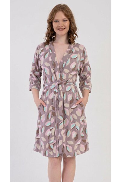 VİENETTA رداء نسائي كبير الحجم بأكمام كابري وجيوب باللون البيج 100% قطن C1T3N1904