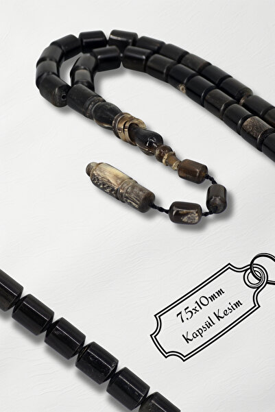 maisonefruz 3 Halka İmameli Bufalo Boynuzu Kapsül Kesim Tesbih 7,5x10mm