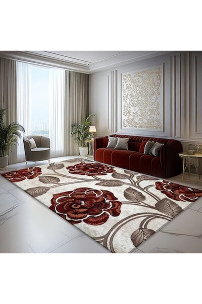 OEM Romantic Carpet Vanilla / D.Red Floral 50 x 80