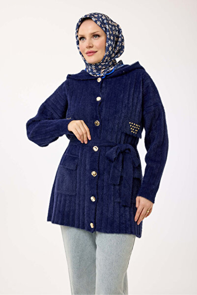 My City 44192 - Stylish Comfortable Buttoned Soft Women's Hooded Knitwear Long Cardigan