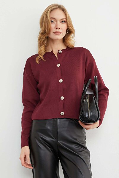 Fulla Moda Basic Buttoned Crew Neck Knit Cardigan