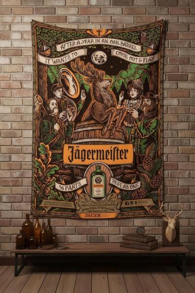 Nivendi Geyik Posterli Çizim Kumaş Duvar Örtüsü Ev Dekorasyon Duvar Halısı Ta...