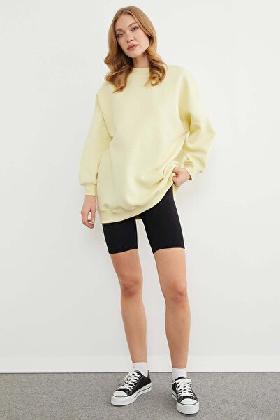 Fulla Moda 3 İplik Basic Bisiklet Yaka Oversize Sweatshirt