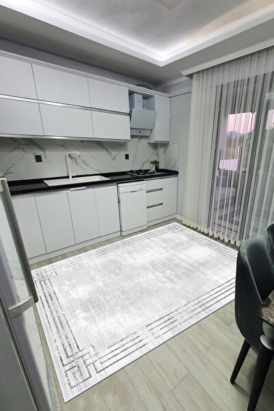 VOPTEKS Gri Halı Mutfak Halısı Makinede Yıkanabilir Halı Kaymaz Taban Halı