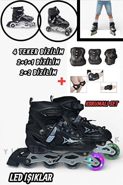 YILDIRIM OYUNCAK Silikon Tekerli Işıklı Ayarlanabilir Çocuk Pateni 2+1+1 2+2 ...