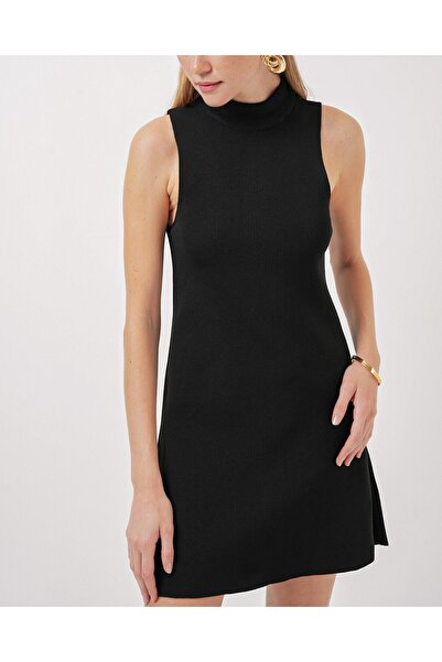 Modamorfo 15906 Rochie mini tricotată cu mâneci zero - neagră