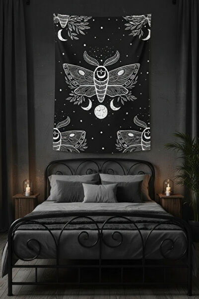 Nivendi Gotik Güve ve Ay Sembolleri Kumaş Duvar Örtüsü Ev Dekorasyon Duvar Ha...