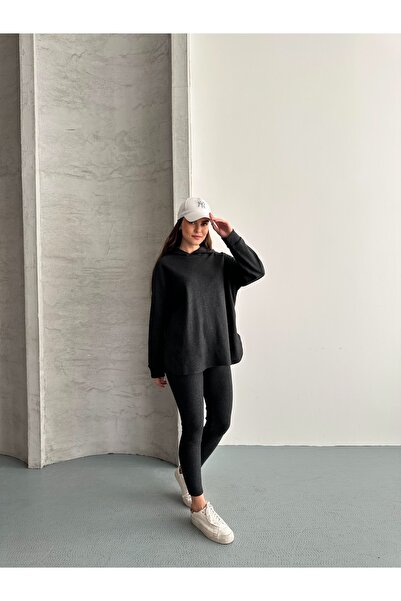 eyyebelle Set din două piese pentru femei cu glugă Tunica talie înaltă Leggings