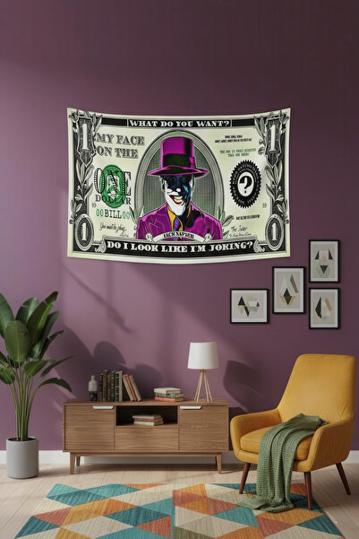 Nivendi Joker Portreli Bir Dolar Tasarımı Kumaş Duvar Örtüsü Ev Dekorasyon Du...