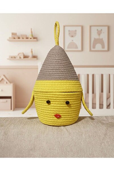 Sistaful Yellow Decorative Children's Room Basket with Lid – Figured Wicker S...