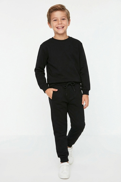 THE WOOW بنطلون رياضي للأطفال من الجنسين بثلاثة خيوط وجيوب بسحاب وحزام خصر مط...