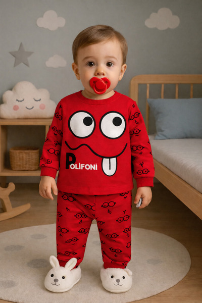 Erkek Bebek Gözlü 1-2-3 Yaş Pijama Takımı